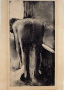 Nahá žena suyating její nohy u její vany Monotyp v černém inkoustu Edgar Degas (1834-1917) 1879-1883 Sun. 0,45 x 0,23 m Paříž. muzeum Louvre