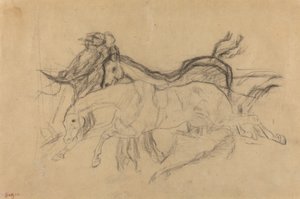 Studie dostihových koní pro Scene from the Steeplechase: The Fallen Jockey, c. 1881. od Edgar Degas