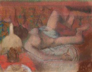 Ležící ženský akt, asi 1888-90 (pastel na monotypu na papíře) od Edgar Degas