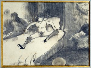 Odpočinek na posteli Prostitutka odpočívá na posteli v nevěstinci. Obraz Edgara Degase od Edgar Degas