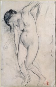 Studie nahé ženy představující ""scénu de guerre au středního věku"". Kresba Edgara Degase (1834-1917), cca 1863-1865). Rozměr: 0,35 x 0,22 m. Paříž, Musee d
