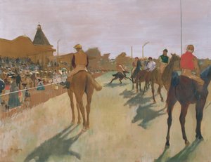 Průvod, aneb závodní koně před tribunami, c.1866-68 (olej na papíře) od Edgar Degas