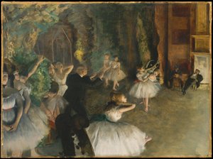 Zkouška baletu na jevišti od Edgar Degas