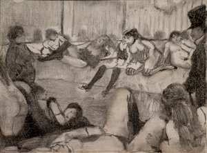 Salon. 1879. Monotyp má černý inkoust, pastel zvýrazňuje. od Edgar Degas
