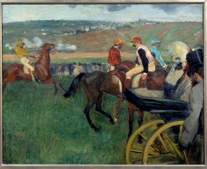 Dostihová dráha, amatérští žokejové u auta Malba Edgara Degase (1834-1917) 1876-1887 Ne. 0,66x0,81 m Paříž, Musee d