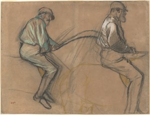 Two Studies of a Jockey, c.1884 (křída, uhel a pastel na hnědém papíře) od Edgar Degas