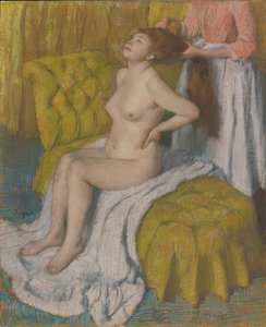 Žena s česanými vlasy, kolem 1886-88 (pastel na světle zeleném tkaném papíře připevněném k držáku na lepenku)