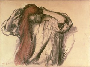 Žena si češe vlasy (uhl a pastel) od Edgar Degas