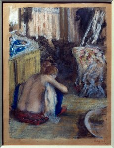 Žena v podřepu Pastel na monotypu od Edgara Degase (1834-1917) 1877 Sun. 0,18x0,14 m Paříž, musee d