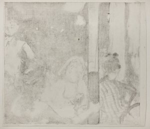 Ženy před kavárnou, večer, cca 1877 (monotyp příbuzný na slonovinovém tkaném papíře) od Edgar Degas