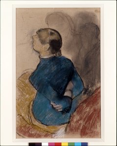 Mladá žena v modrém (pastel přes dřevěné uhlí na lesklém papíře) od Edgar Degas