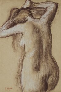 Mladá nahá žena si češe vlasy, asi 1889-90 (pastel na papíře) od Edgar Degas