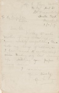 Dopis redaktorovi soutěže novin, 1. listopadu 1917 od Edgar Fryer