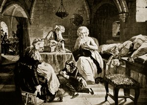 Ludvík XVI. a jeho rodina v chrámu, ilustrace z Hutchinsonovy Historie národů, cca 1915.