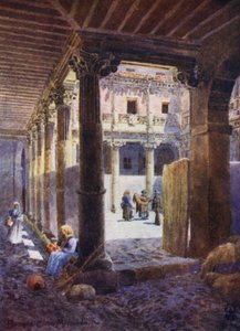 Severní Španělsko: Burgos, Patio Casa de Miranda (barevné lito) od Edgar T. A. Wigram