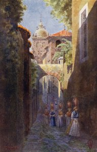 Severní Španělsko: Caceres, uvnitř starých městských hradeb (barva lito) od Edgar T. A. Wigram