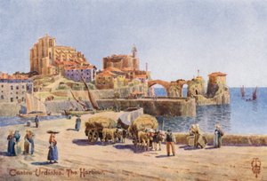 Severní Španělsko: Castro Urdiales, přístav (barevné lito)
