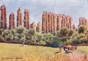 Severní Španělsko: Merida, „Los Milagros“, zřícenina Velkého akvaduktu (barva litho)