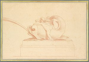 Delfín chrlí vodu nalevo s amorem. 1737 od Edmé Bouchardon