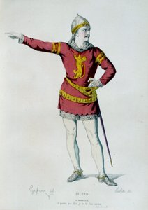 Kostým pro Dona Rodrigua nebo Le Cida ve scéně 2 dějství II „“Le Cid““ od Pierra Corneille (1606-1684). Ilustrace Edmond Geffroy (1804-1895) Paříž 19. století, Comedie francaise