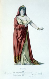 Postava Medee v tragédii Medee - plné divadlo: (Sbírka her Corneille) kresba Geffroy, rytina L. Wolff - ed. Laplace, Sanchez et Cie, Paříž 1884