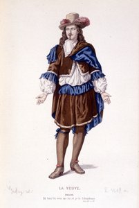Postava Filišta v La veuve ou le traitre zrazená - Divadelní komplet: (Sbírka her Corneille) kresba Geffroy, rytina L. Wolff - ed. Laplace, Sanchez and Co., Paříž 1884