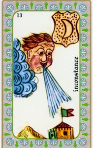 tarot od mága Belline nakreslil Edmond Billaudot c. 1845 a dána jasnovidce Belline k opětovnému vydání: karta nestálosti: vítr vane od Edmond Billaudot