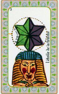 tarot od mága Belline nakreslil Edmond Billaudot c. 1845 a předána jasnovidce Belline k opětovnému vydání: karta hvězdy ženy od Edmond Billaudot