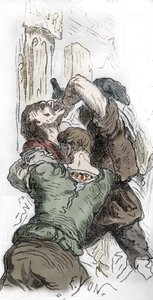 Černá smrt: zabíjení Židů, 1348, ilustrace z „Histoire-populaire-de-France“ od Charlese Lahure, 1866 od Edmond Charles Yon