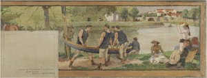 Skica radnice v Saint-Maurice: Krajina. Les bords de la Marne (pro radnici), mezi lety 1890 a 1892 (olej na plátně s tuší) od Edmond Debon