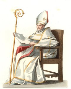 Španělská Eveque 16. století, podle malby Bartolomea Murilla (1617-1682) - Litografie podle ilustrace Edmonda Lechevallier-Chevignarda (1825-1902), z „Costumes historiques des 16th od Edmond Lechevallier Chevignard