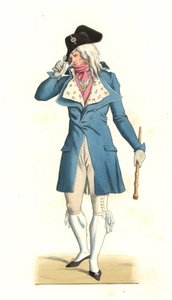 Mladý Francouz narozený v módě neuvěřitelných 18. století podle obrazu Carle Verneta (1758-1836) - Litografie z ilustrace Edmonda Lechevallier-Chevignarda (1825-1902), z „Costumes historiques des 16e od Edmond Lechevallier Chevignard
