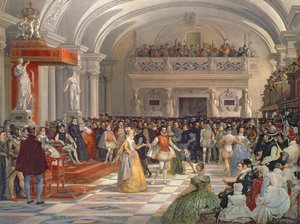 Svatba Henriho de Bourbon, krále Navarry, s Marguerite de Valois za přítomnosti Kateřiny Medicejské a Karla IX. v roce 1572, 1862