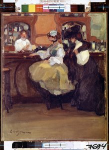 Belle Epoque: ""The Tabarin bar"" Zákazníci u přepážky recenzní místnosti (Bal) v pařížské čtvrti Pigalle. Obraz Edmonda Lempereura (1876-1909) 1905 Ermitáž muzeum, Petrohrad (Saint-Petersbourg)
