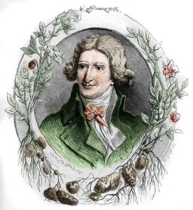 Portrét Antoina Augustina Parmentiera (1737-1813), francouzského vojenského lékárníka a agronoma. Rytina Edmonda Morina