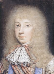 Portrét Edwarda Stuarta, délka poprsí, s vlajícími vlasy a krajkovým pažbou, od Edmund Ashfield