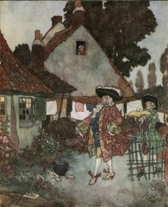 Popelka: ministr hledá ve všech chalupách a domech království dívku, která ztratila svůj střevíček (litografie), cca 1910. od Edmund Dulac