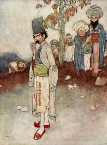 Přijal převlek vhodný pro svůj účel, ilustrace z knihy "Ali Baba a čtyřicet loupežníků". od Edmund Dulac