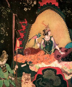 Layla drží ptáčka, Edmund Dulac od Edmund Dulac