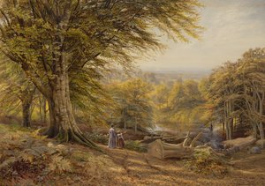 Hořáky na dřevěné uhlí poblíž Weybridge, Surrey, 1870 (wc & bodycolor na papíře)