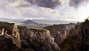 Elbor Rocks při pohledu na Glastonbury s umělcem E.J. Niemann, maloval A.F. de Prades od Edmund John Niemann