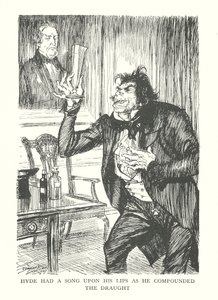 Ilustrace ke knize R. L. Stevensona Podivný případ doktora Jekylla a pana Hyda (litografie)