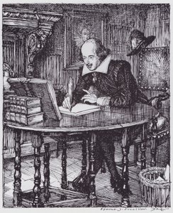 Shakespeare ve své pracovně (litho)