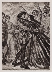 Mnoho povyku pro nic, dějství V, Sc 4 (litho) od Edmund Joseph Sullivan