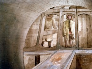 Pohled na štít použitý při stavbě tunelu Temže, Londýn, 1835