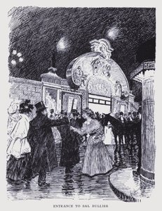 Bohémská Paříž: Vchod do Bal Bullier (litografie)