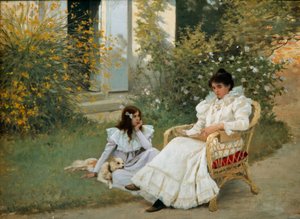 Matka a dcera v bretonské zahradě Malba Edouarda Debata Ponsana (1847-1913) 1898 Tours, Museum of Fine Arts