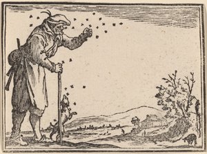 Rolník napaden včelami od Edouard Eckman after Jacques Callot