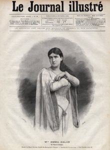Portrét Emmy Calve (Rosa Noemie Emma Calvet de Roquet, dit) (1858-1942), francouzská sopranistka - rytina Navellier v „The Illustrous Journal“ z roku 1892