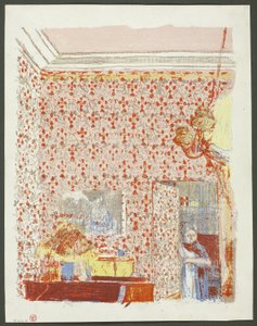 Interiér s růžovou tapetou I, pátý talíř z knihy Krajiny a interiéry od Édouard Jean Vuillard